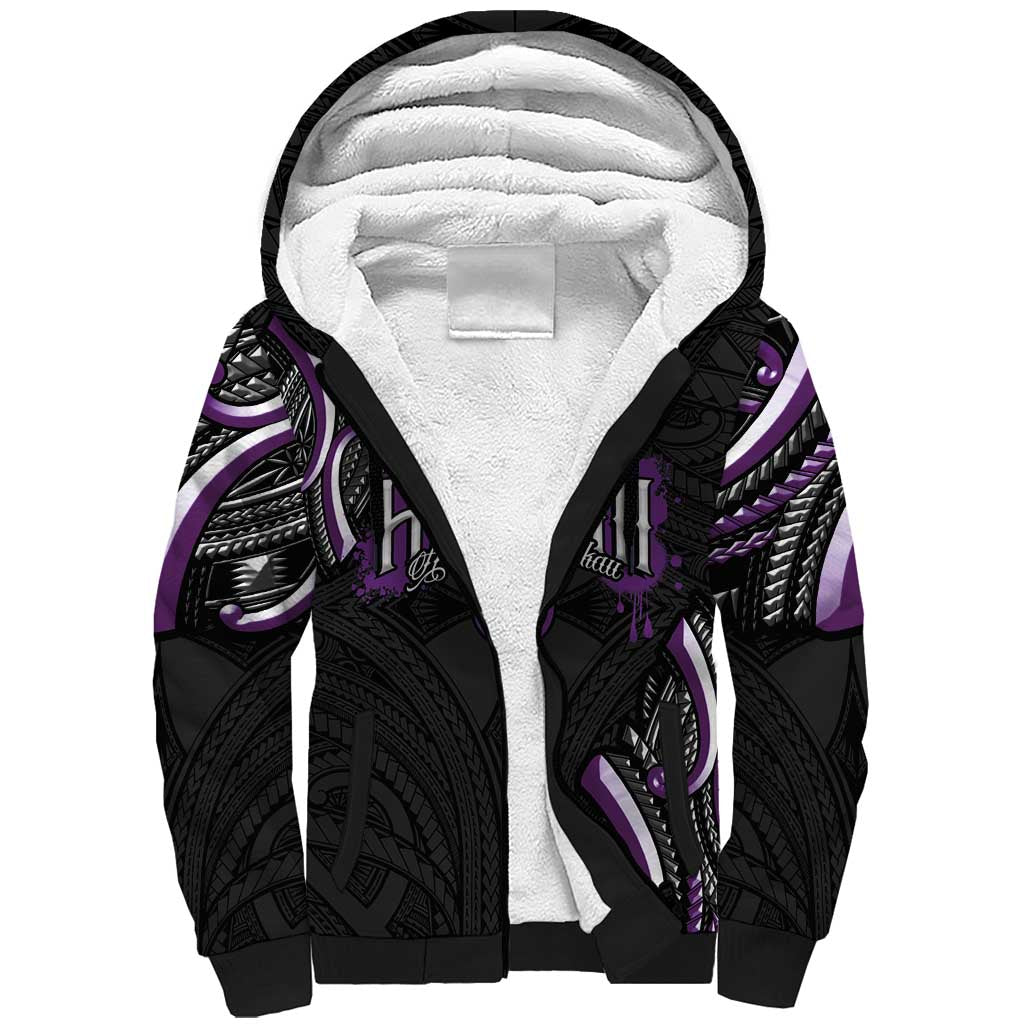 Traditional Art Hawaiian Kakau Tattoos Sherpa Hoodie Purple Color - Polynesian Pride