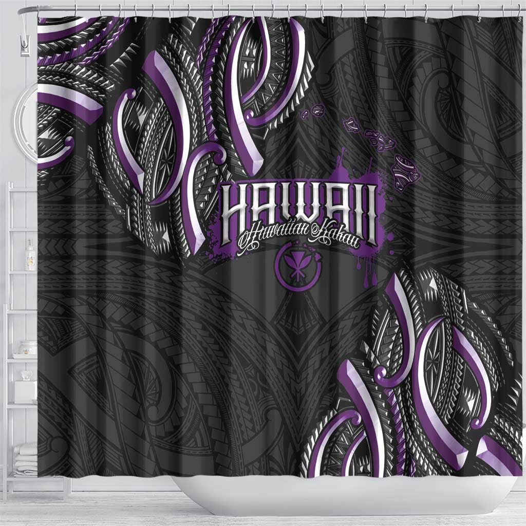 Traditional Art Hawaiian Kakau Tattoos Shower Curtain Purple Color - Polynesian Pride