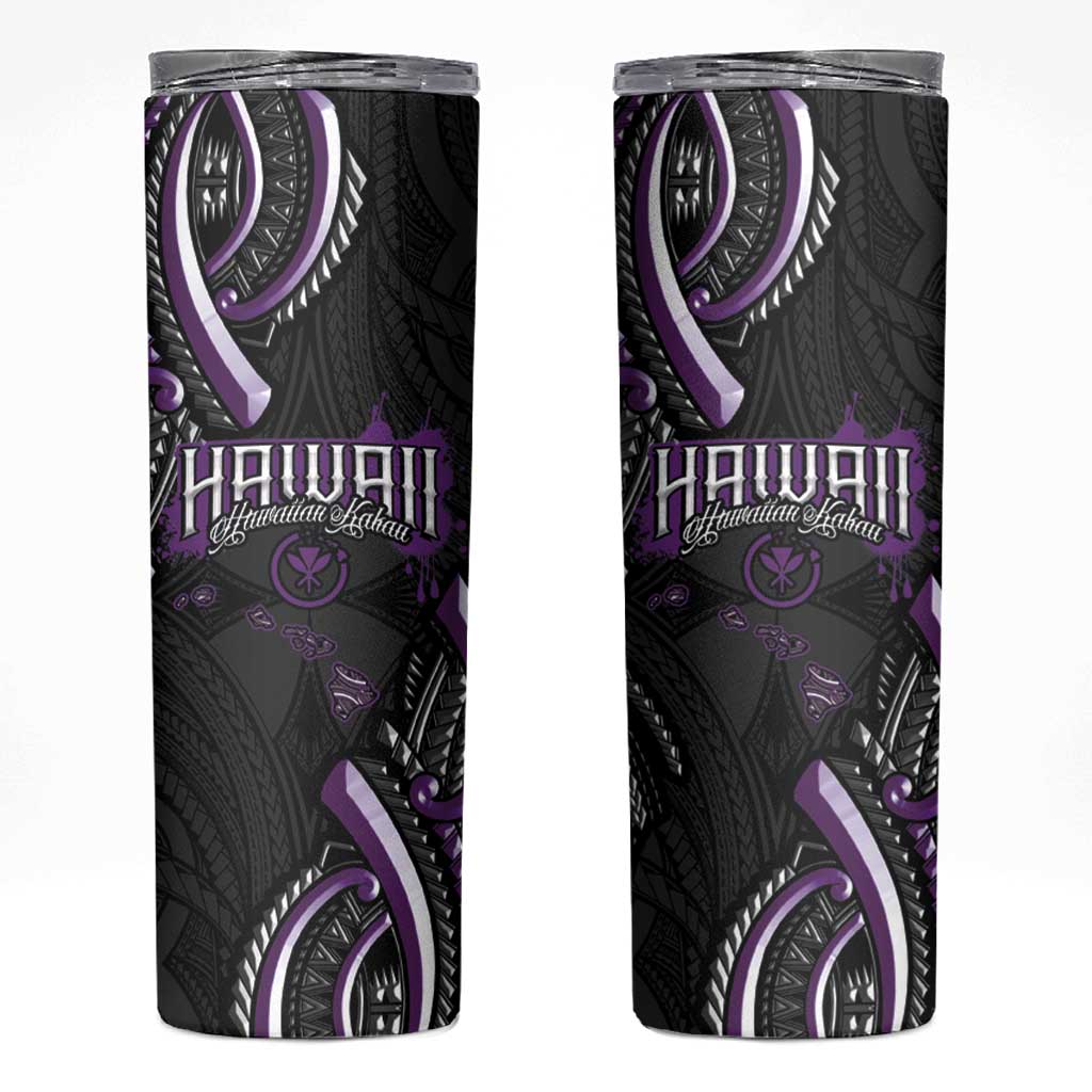 Traditional Art Hawaiian Kakau Tattoos Skinny Tumbler Purple Color - Polynesian Pride