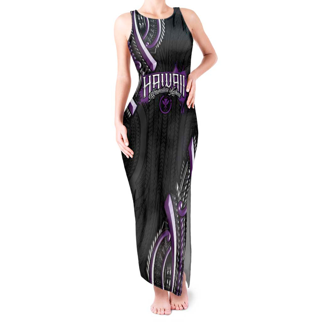 Traditional Art Hawaiian Kakau Tattoos Tank Maxi Dress Purple Color - Polynesian Pride