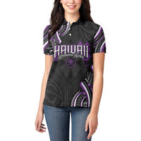 Traditional Art Hawaiian Kakau Tattoos Women Polo Shirt Purple Color - Polynesian Pride