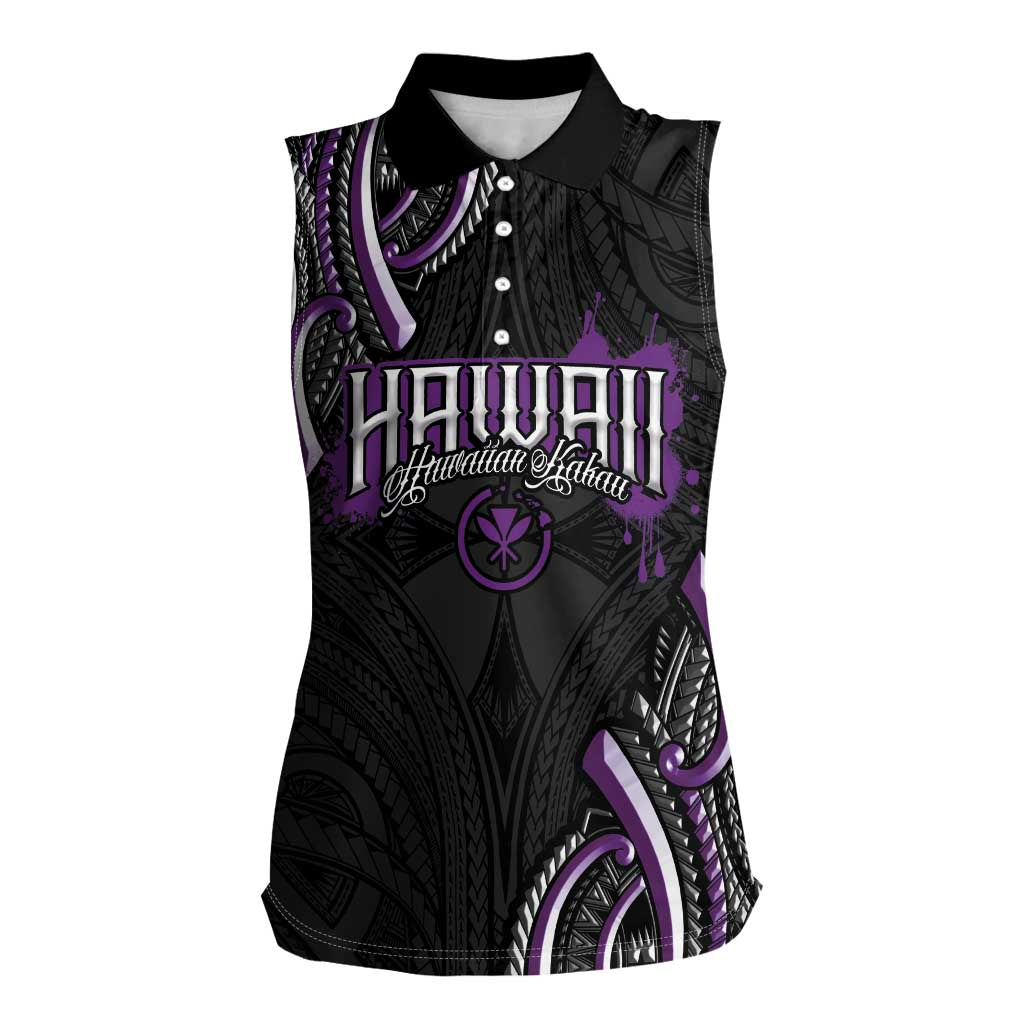 Traditional Art Hawaiian Kakau Tattoos Women Sleeveless Polo Shirt Purple Color - Polynesian Pride