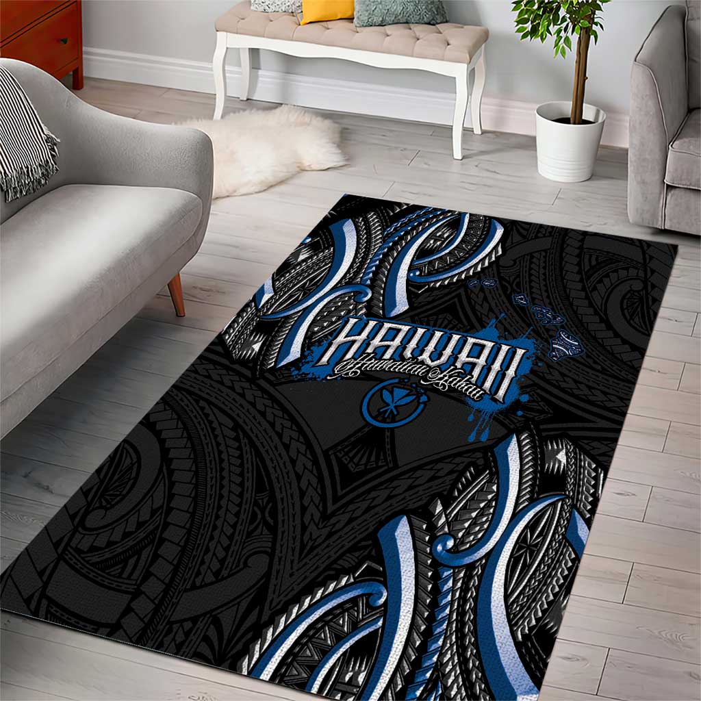 Traditional Art Hawaiian Kakau Tattoos Area Rug Blue Color - Polynesian Pride