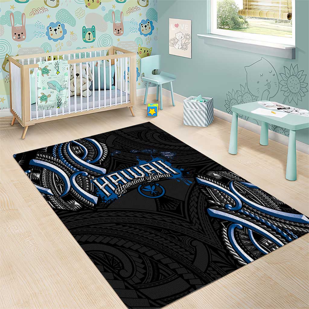 Traditional Art Hawaiian Kakau Tattoos Area Rug Blue Color - Polynesian Pride