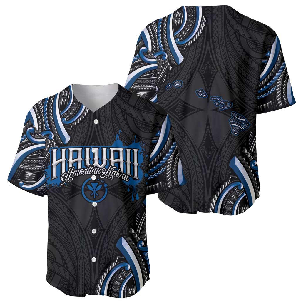 Traditional Art Hawaiian Kakau Tattoos Baseball Jersey Blue Color - Polynesian Pride