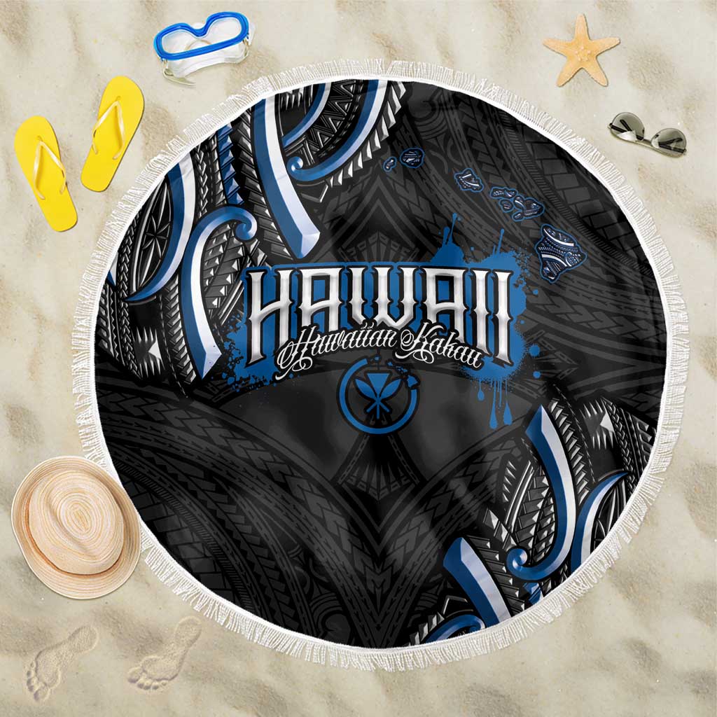 Traditional Art Hawaiian Kakau Tattoos Beach Blanket Blue Color - Polynesian Pride