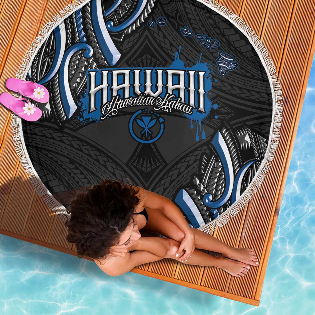 Traditional Art Hawaiian Kakau Tattoos Beach Blanket Blue Color - Polynesian Pride