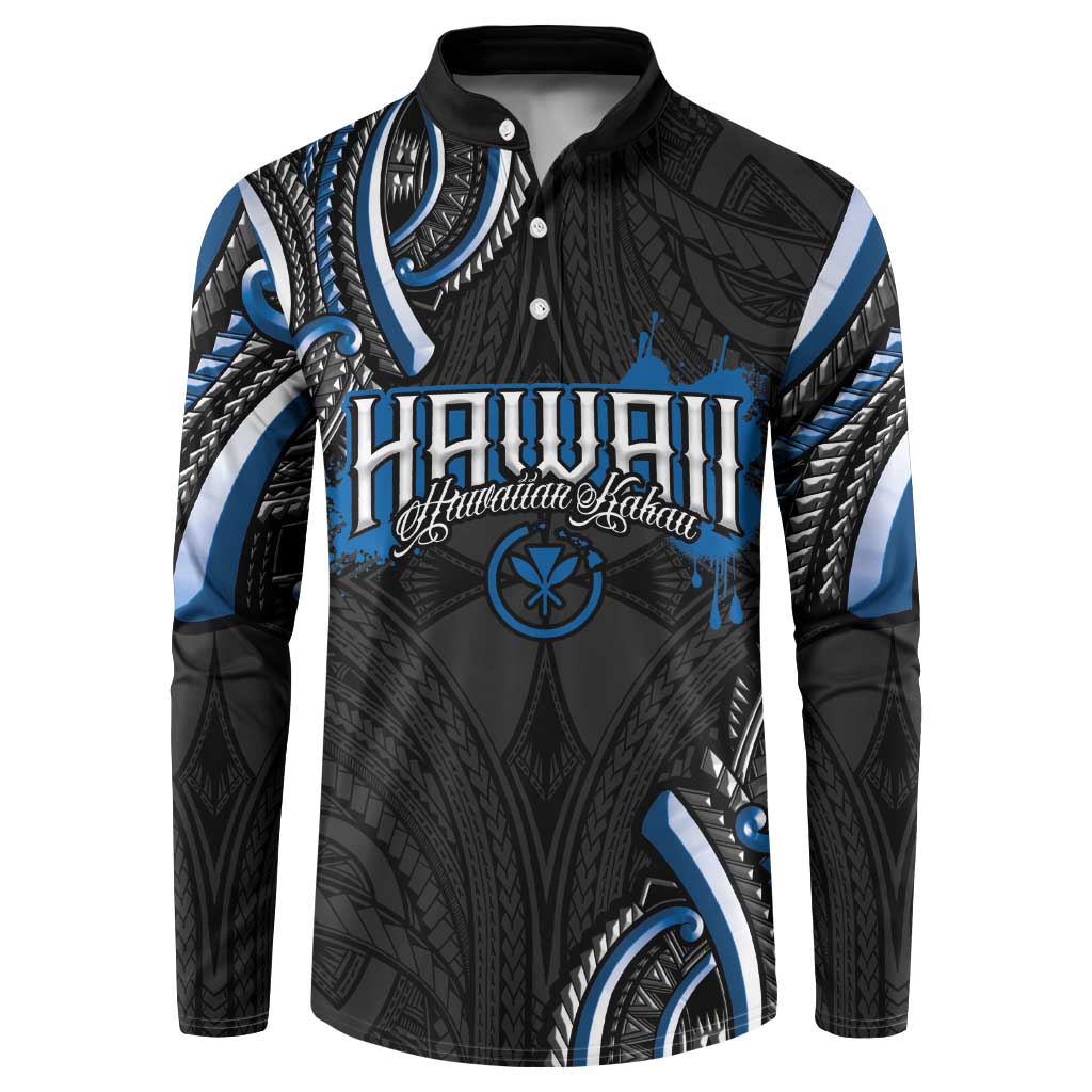 Traditional Art Hawaiian Kakau Tattoos Button Sweatshirt Blue Color - Polynesian Pride