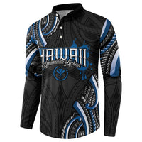 Traditional Art Hawaiian Kakau Tattoos Button Sweatshirt Blue Color - Polynesian Pride