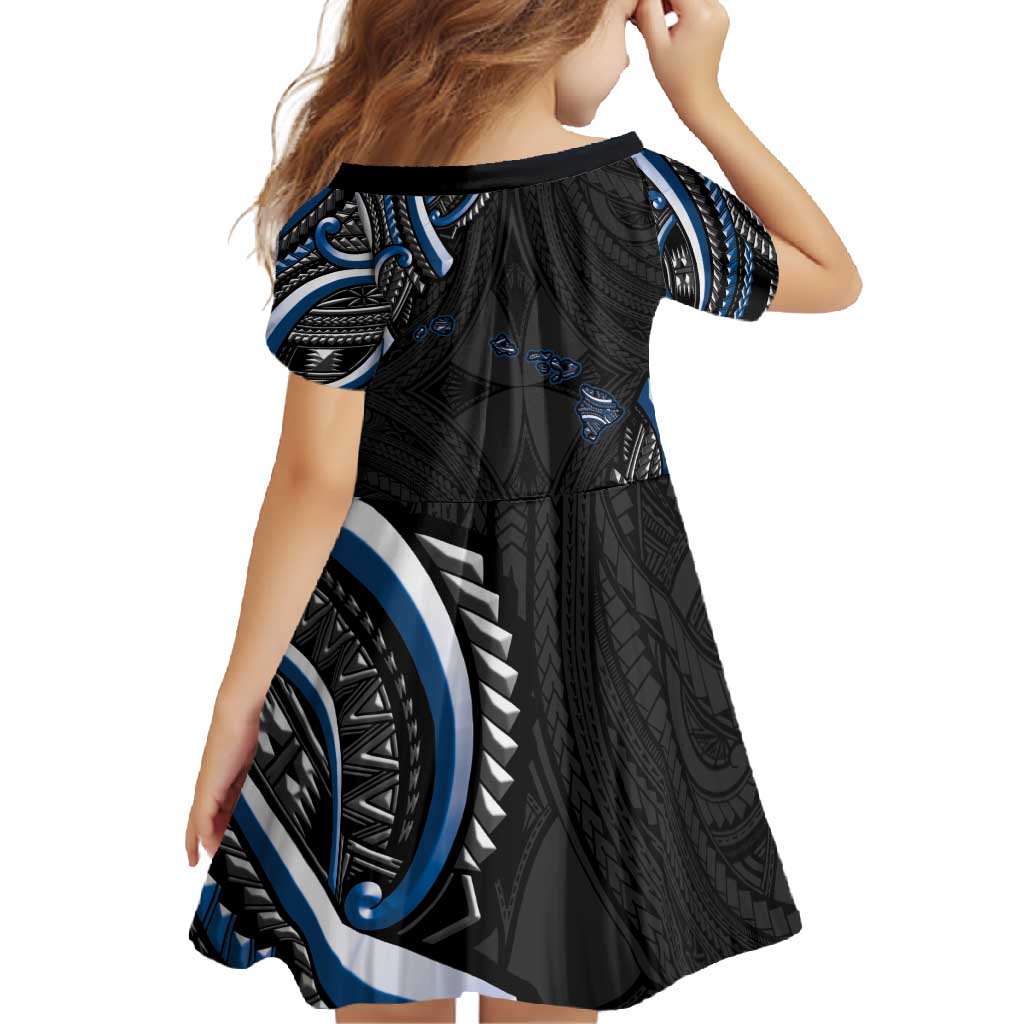 Traditional Art Hawaiian Kakau Tattoos Family Matching Long Sleeve Bodycon Dress and Hawaiian Shirt Blue Color - Polynesian Pride