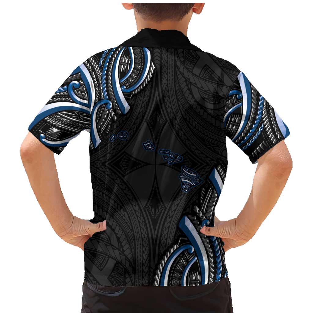 Traditional Art Hawaiian Kakau Tattoos Family Matching Mermaid Dress and Hawaiian Shirt Blue Color - Polynesian Pride