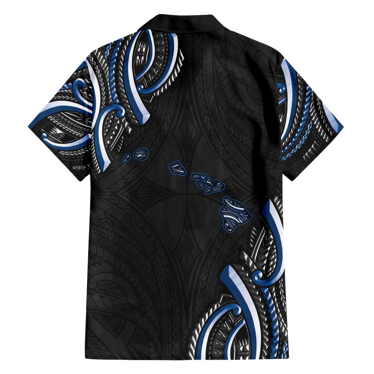 Traditional Art Hawaiian Kakau Tattoos Family Matching Off The Shoulder Long Sleeve Dress and Hawaiian Shirt Blue Color - Polynesian Pride
