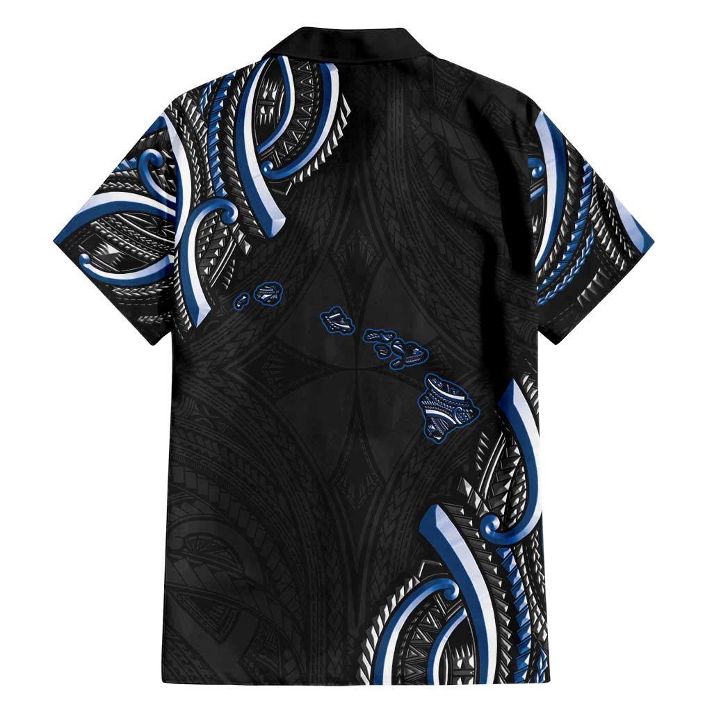 Traditional Art Hawaiian Kakau Tattoos Family Matching Off Shoulder Maxi Dress and Hawaiian Shirt Blue Color - Polynesian Pride