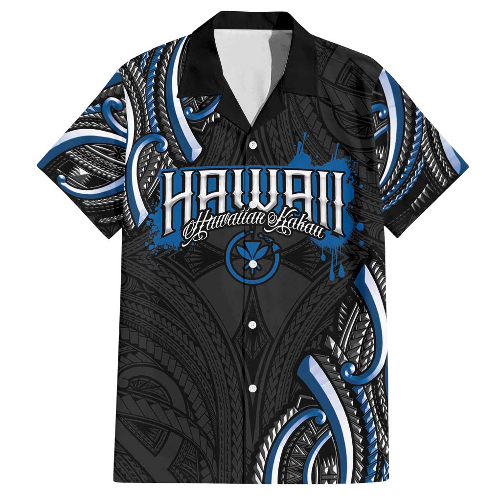 Traditional Art Hawaiian Kakau Tattoos Family Matching Off Shoulder Short Dress and Hawaiian Shirt Blue Color - Polynesian Pride