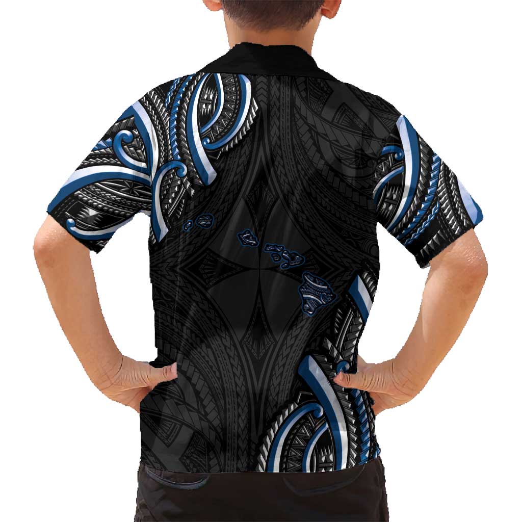 Traditional Art Hawaiian Kakau Tattoos Family Matching Puletasi and Hawaiian Shirt Blue Color - Polynesian Pride