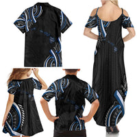 Traditional Art Hawaiian Kakau Tattoos Family Matching Summer Maxi Dress and Hawaiian Shirt Blue Color - Polynesian Pride
