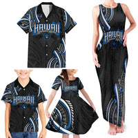 Traditional Art Hawaiian Kakau Tattoos Family Matching Tank Maxi Dress and Hawaiian Shirt Blue Color - Polynesian Pride