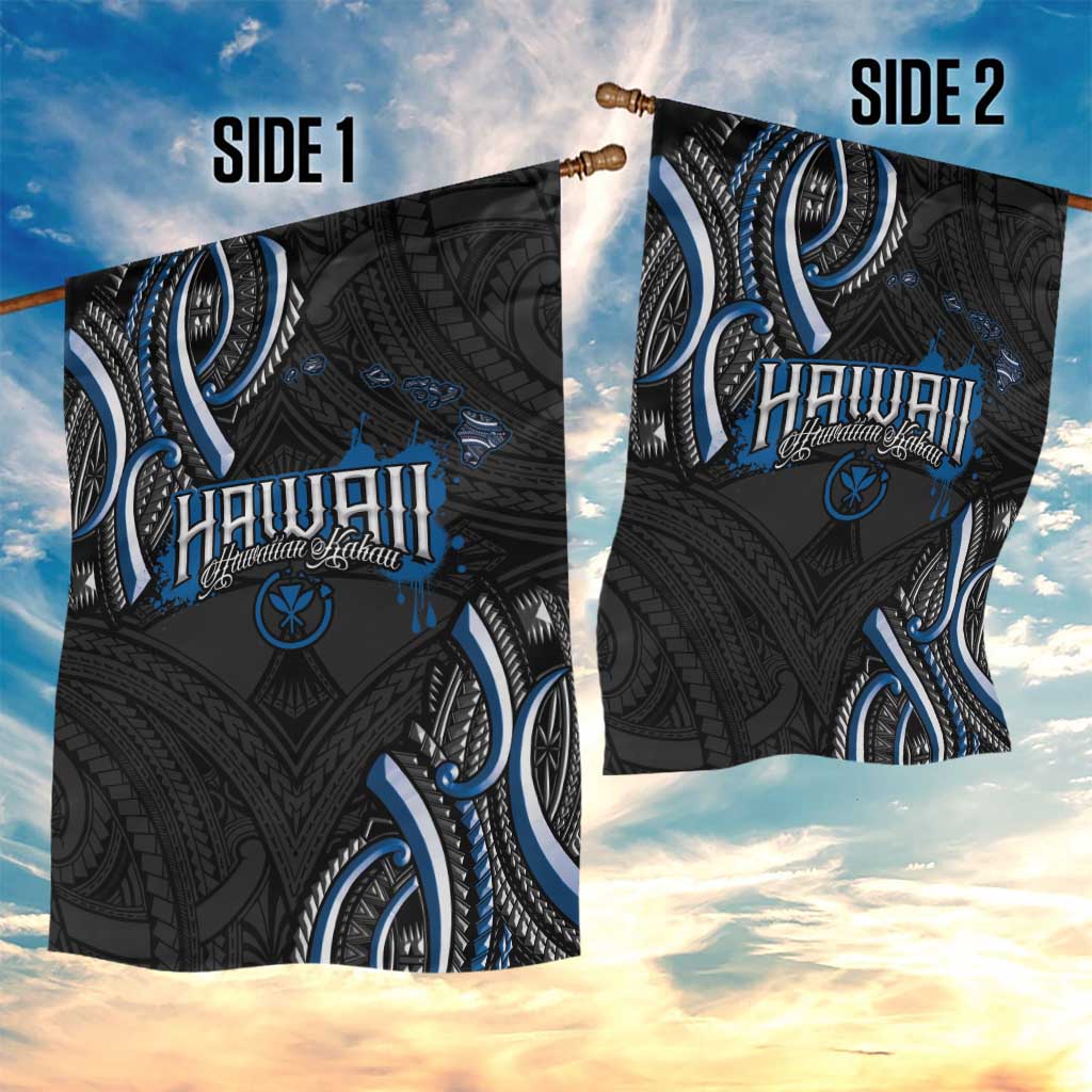 Traditional Art Hawaiian Kakau Tattoos Garden Flag Blue Color - Polynesian Pride