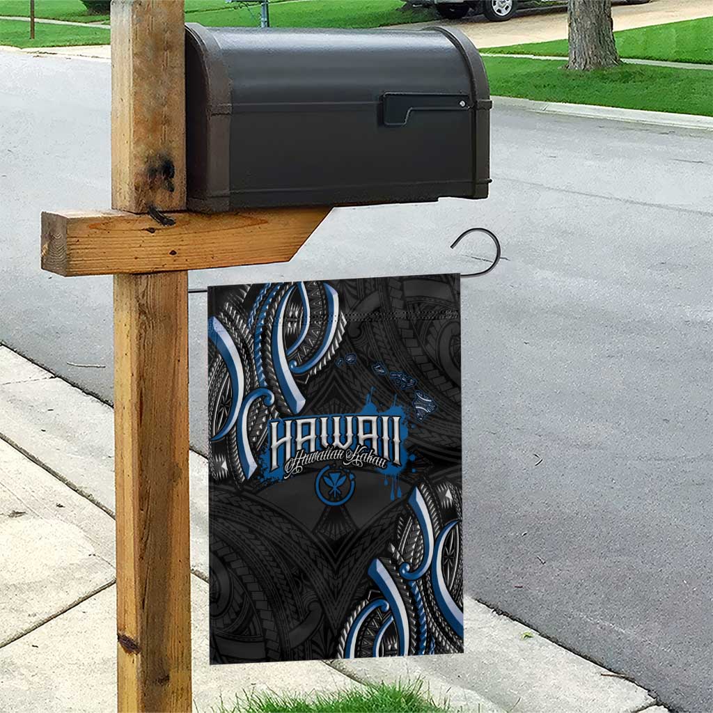 Traditional Art Hawaiian Kakau Tattoos Garden Flag Blue Color - Polynesian Pride