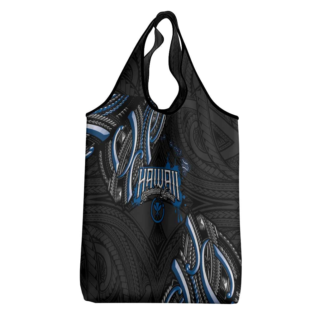 Traditional Art Hawaiian Kakau Tattoos Grocery Bag Blue Color - Polynesian Pride