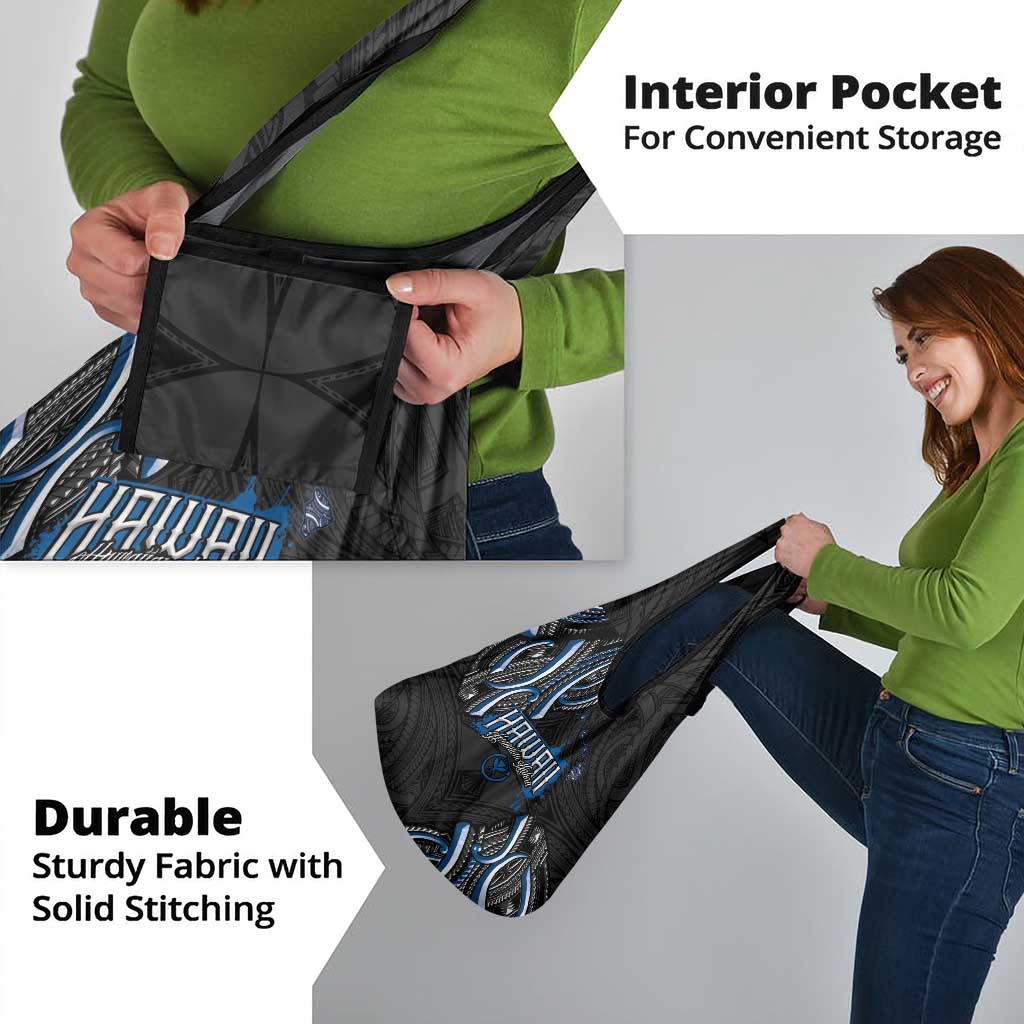 Traditional Art Hawaiian Kakau Tattoos Grocery Bag Blue Color - Polynesian Pride