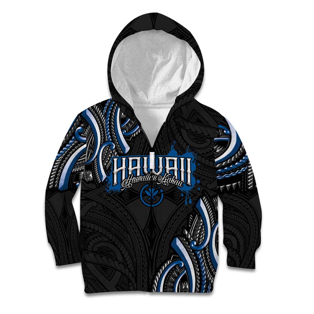 Traditional Art Hawaiian Kakau Tattoos Kid Hoodie Blue Color - Polynesian Pride