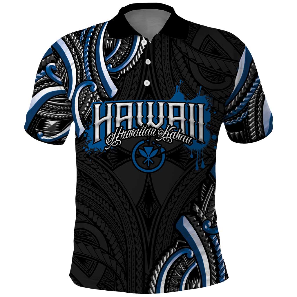 Traditional Art Hawaiian Kakau Tattoos Polo Shirt Blue Color - Polynesian Pride