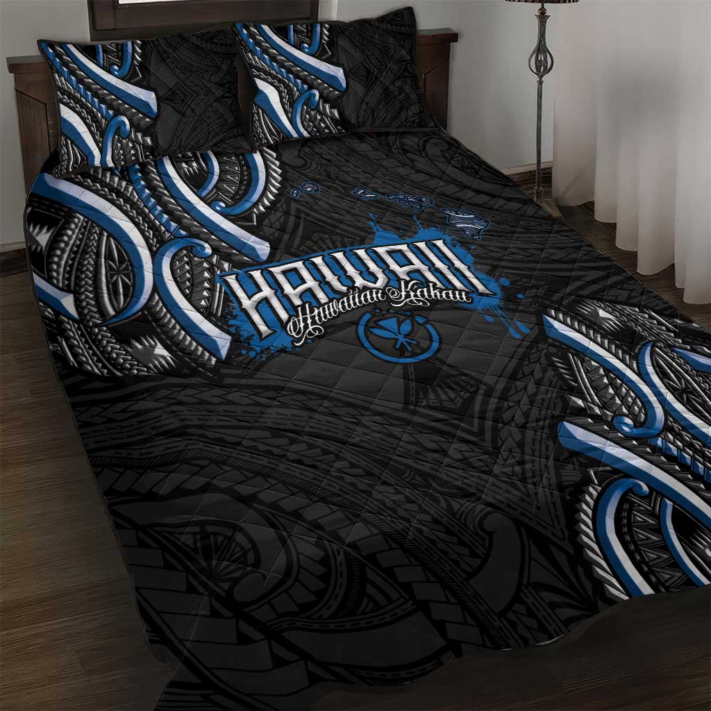 Traditional Art Hawaiian Kakau Tattoos Quilt Bed Set Blue Color - Polynesian Pride
