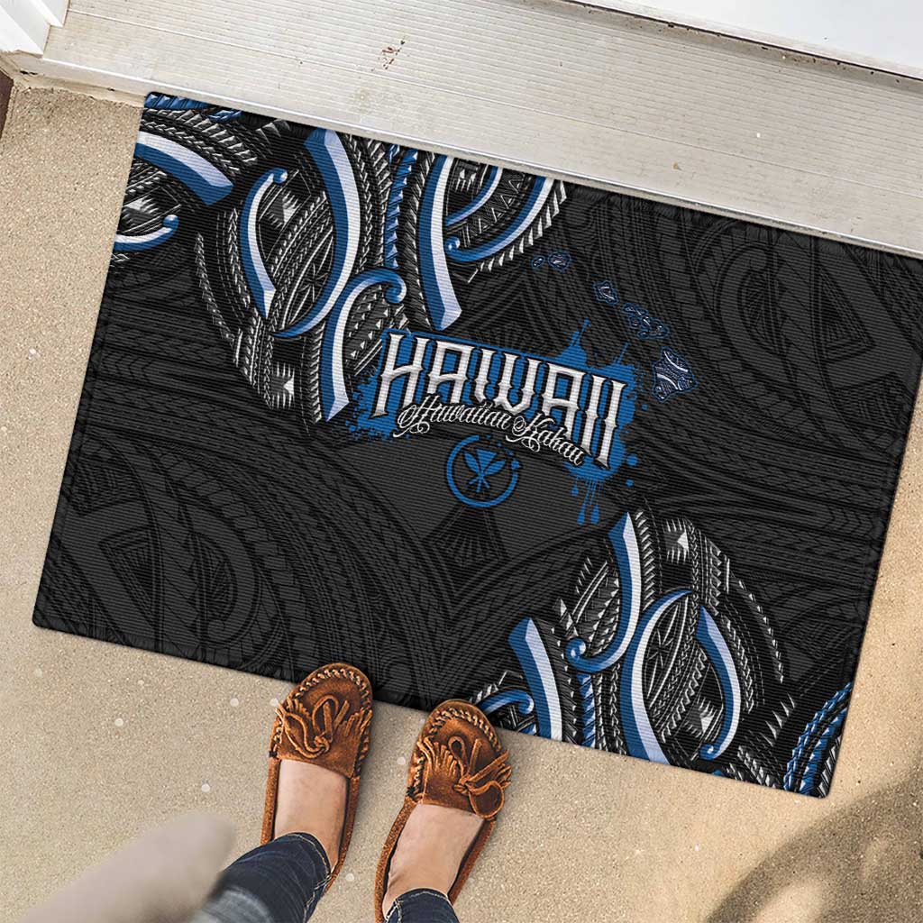 Traditional Art Hawaiian Kakau Tattoos Rubber Doormat Blue Color - Polynesian Pride