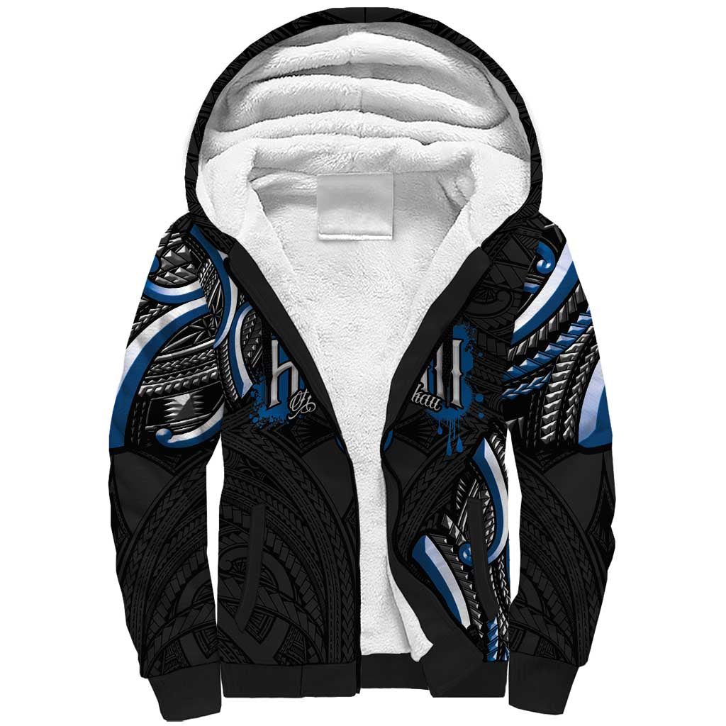 Traditional Art Hawaiian Kakau Tattoos Sherpa Hoodie Blue Color - Polynesian Pride