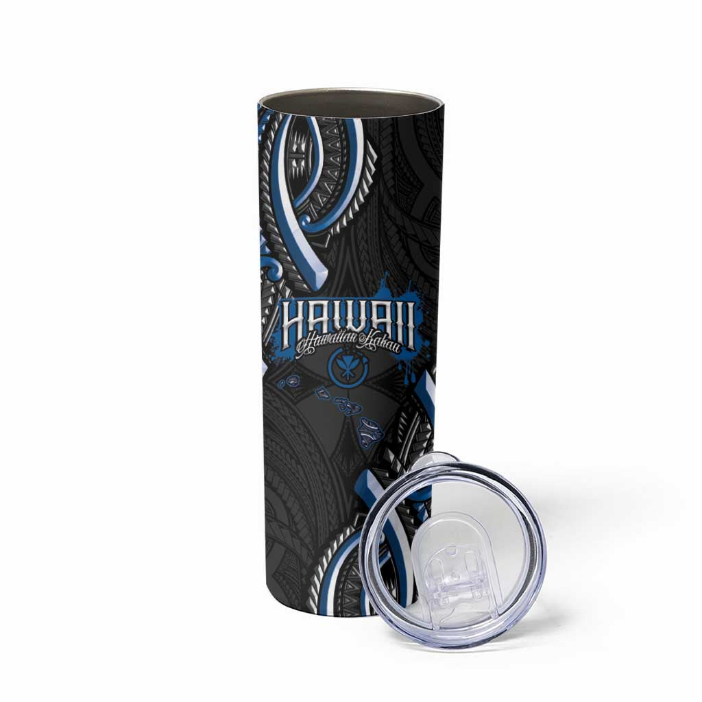 Traditional Art Hawaiian Kakau Tattoos Skinny Tumbler Blue Color - Polynesian Pride