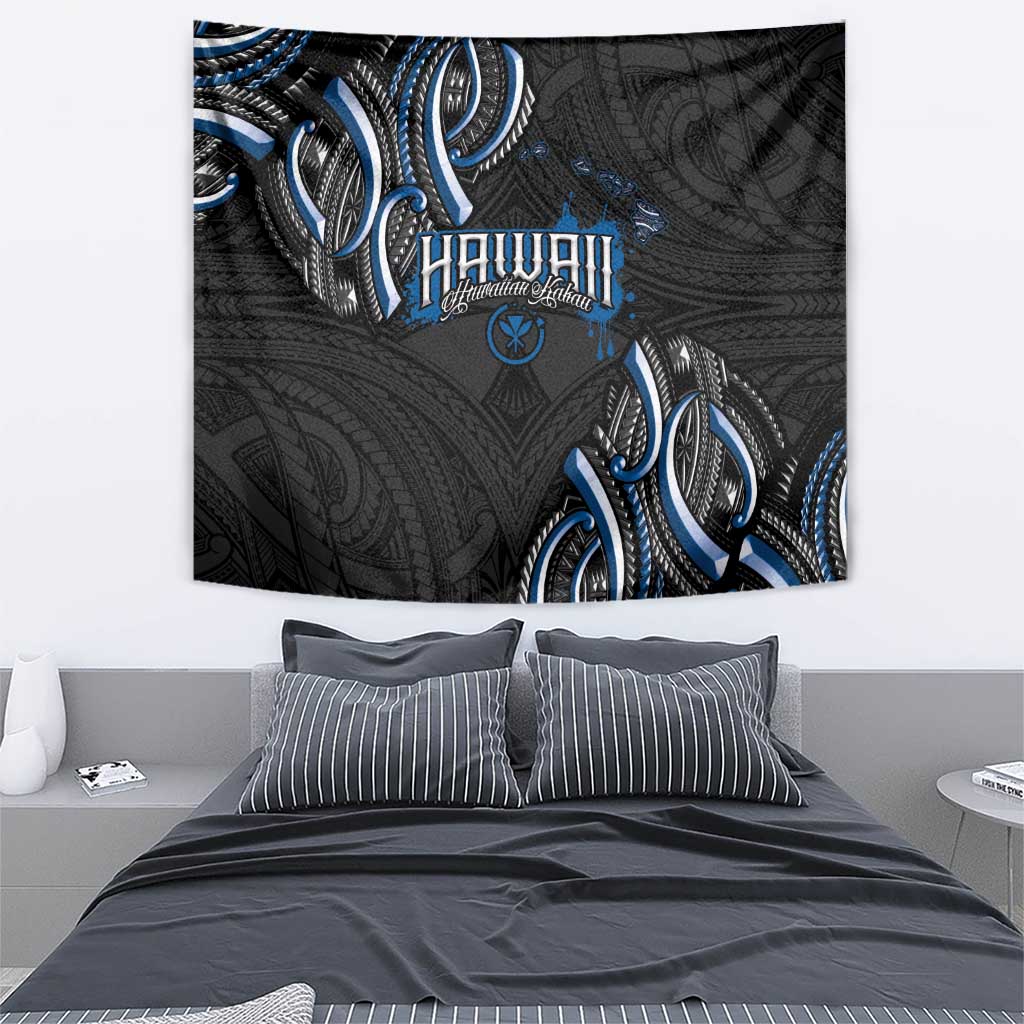 Traditional Art Hawaiian Kakau Tattoos Tapestry Blue Color - Polynesian Pride