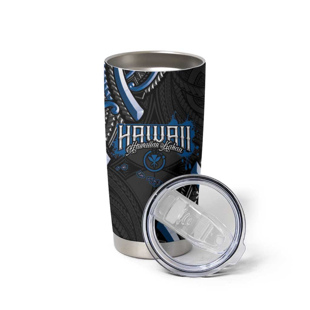 Traditional Art Hawaiian Kakau Tattoos Tumbler Cup Blue Color - Polynesian Pride