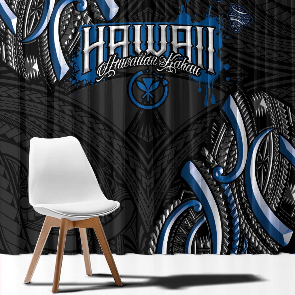 Traditional Art Hawaiian Kakau Tattoos Window Curtain Blue Color - Polynesian Pride