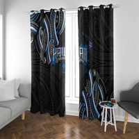 Traditional Art Hawaiian Kakau Tattoos Window Curtain Blue Color - Polynesian Pride