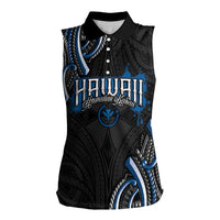 Traditional Art Hawaiian Kakau Tattoos Women Sleeveless Polo Shirt Blue Color - Polynesian Pride