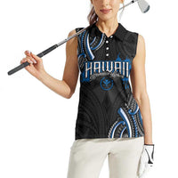 Traditional Art Hawaiian Kakau Tattoos Women Sleeveless Polo Shirt Blue Color - Polynesian Pride