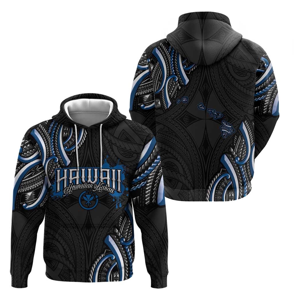 Traditional Art Hawaiian Kakau Tattoos Zip Hoodie Blue Color - Polynesian Pride