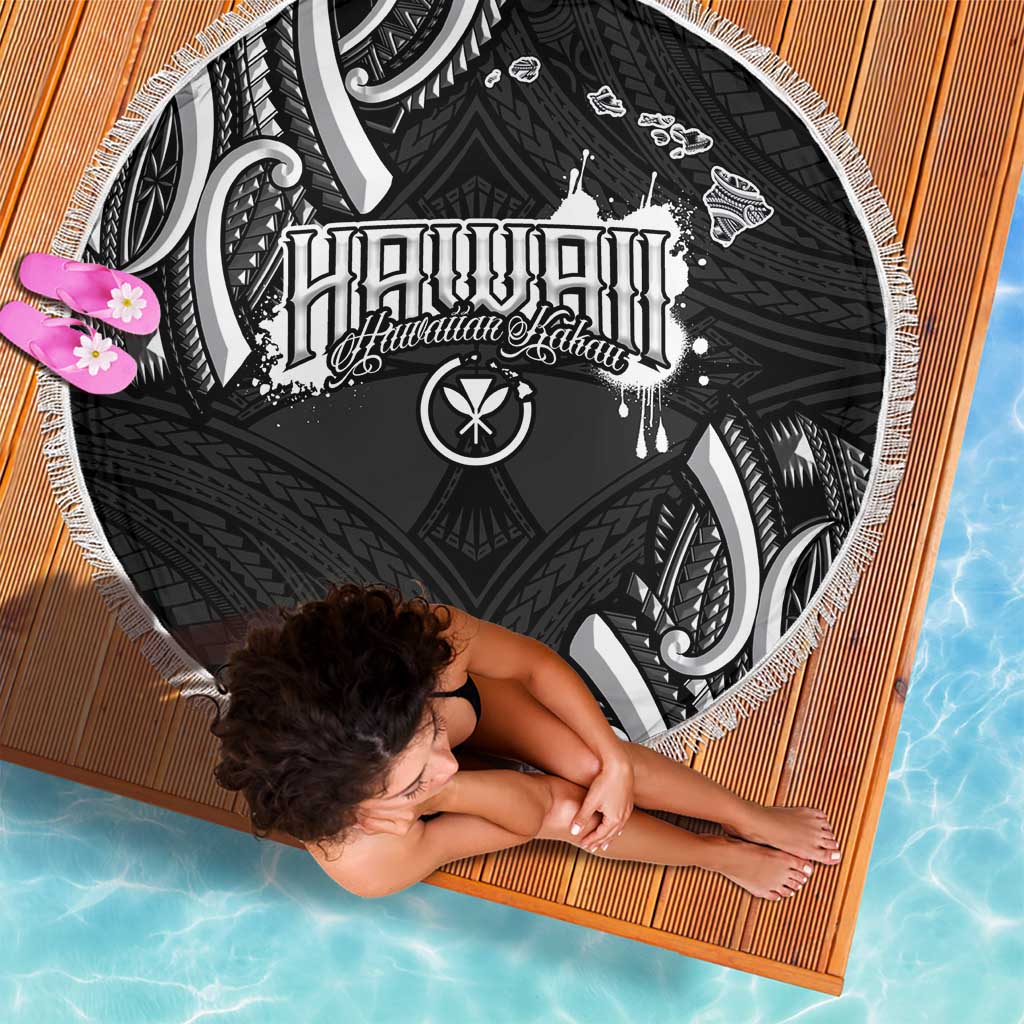 Traditional Art Hawaiian Kakau Tattoos Beach Blanket White - Polynesian Pride