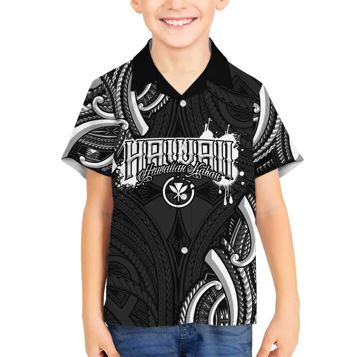 Traditional Art Hawaiian Kakau Tattoos Family Matching Off The Shoulder Long Sleeve Dress and Hawaiian Shirt White - Polynesian Pride