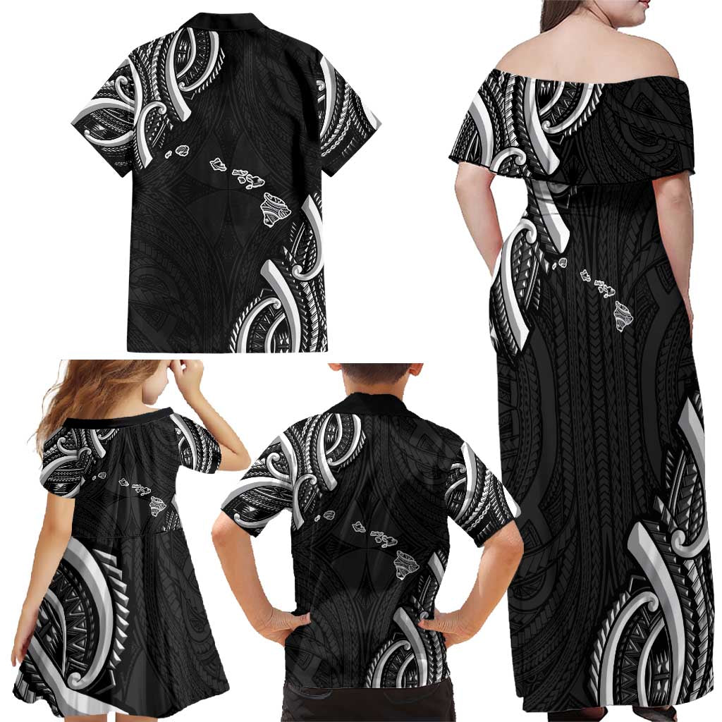 Traditional Art Hawaiian Kakau Tattoos Family Matching Off Shoulder Maxi Dress and Hawaiian Shirt White - Polynesian Pride