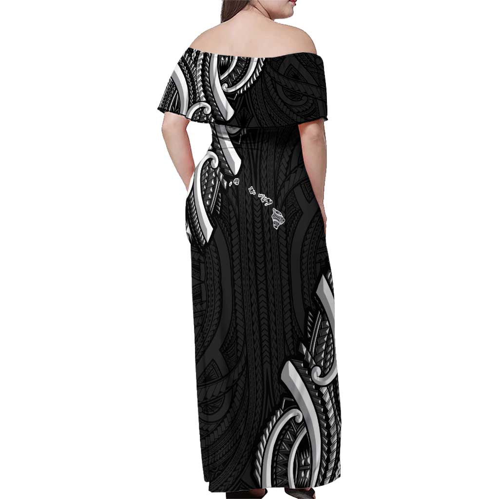 Traditional Art Hawaiian Kakau Tattoos Family Matching Off Shoulder Maxi Dress and Hawaiian Shirt White - Polynesian Pride