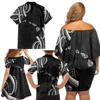 Traditional Art Hawaiian Kakau Tattoos Family Matching Off Shoulder Short Dress and Hawaiian Shirt White - Polynesian Pride