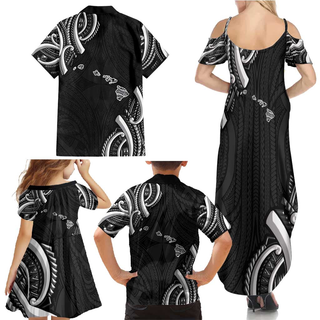 Traditional Art Hawaiian Kakau Tattoos Family Matching Summer Maxi Dress and Hawaiian Shirt White - Polynesian Pride