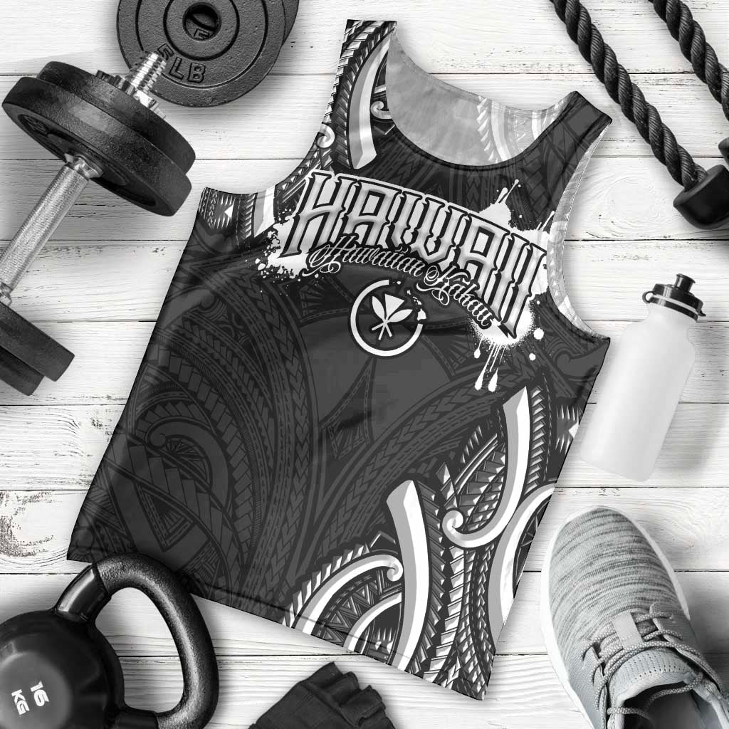 Traditional Art Hawaiian Kakau Tattoos Men Tank Top White - Polynesian Pride