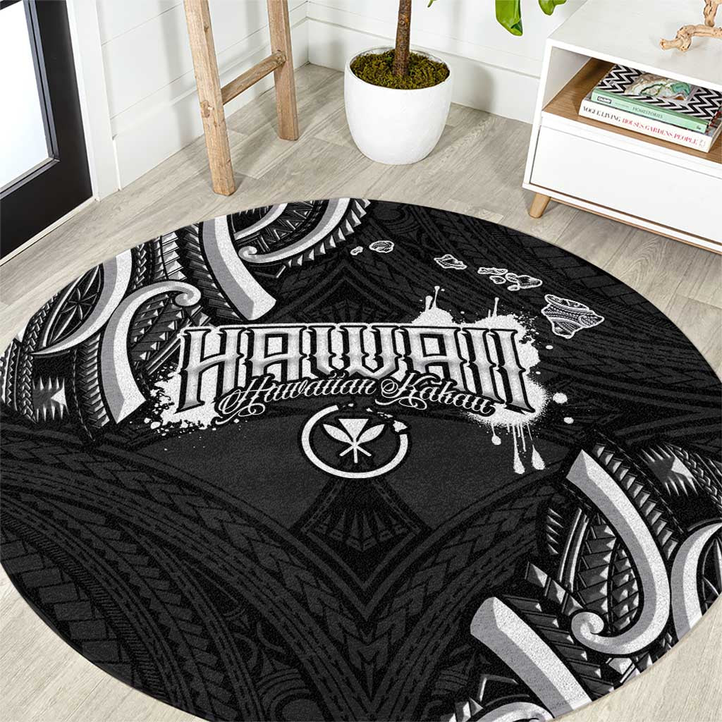 Traditional Art Hawaiian Kakau Tattoos Round Carpet White - Polynesian Pride