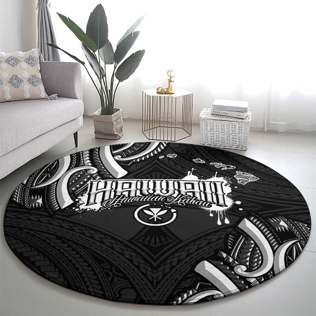 Traditional Art Hawaiian Kakau Tattoos Round Carpet White - Polynesian Pride
