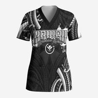 Traditional Art Hawaiian Kakau Tattoos Scrub Top White - Polynesian Pride