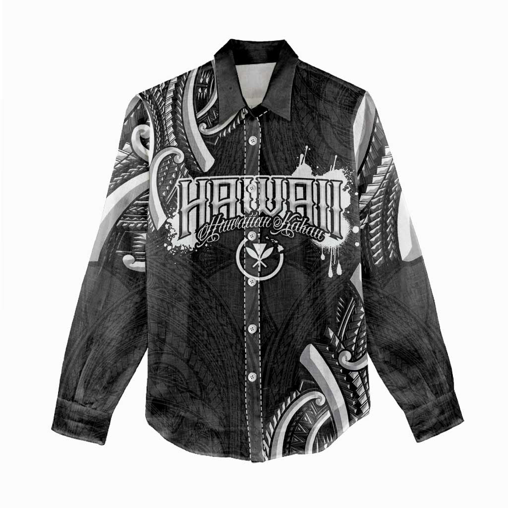 Traditional Art Hawaiian Kakau Tattoos Women Casual Shirt White - Polynesian Pride