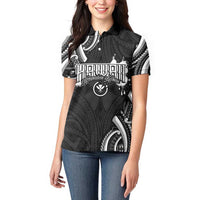 Traditional Art Hawaiian Kakau Tattoos Women Polo Shirt White - Polynesian Pride